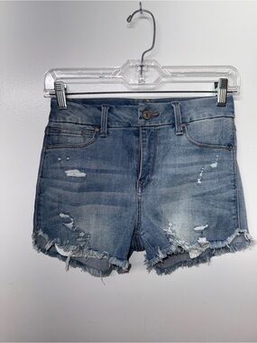Rewash Light Blue Distressed Frayed Hem Denim Shorts